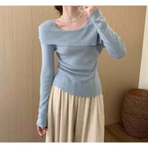 Sweet Off - shoulder square Collar Long - sleeved Women's Top Autumn New Slim - fit with Base - Zeprah