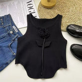 Three - dimensional Flower Cropped Top Summer Basic tank Top Knitted Women's Tanks Camis - Zeprah