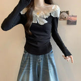 Three - dimensional Flower Long Sleeve T-shirt Women's Slim Fit Small Shirt Atmosphere Long Sleeve Top - Zeprah