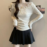 Three - dimensional Flower Long Sleeve T-shirt Women's Slim Fit Small Shirt Atmosphere Long Sleeve Top - Zeprah