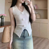 Three - dimensional Flower Women Tank Top Lapel Basic tank Top Knitted Going Out Tops - Zeprah