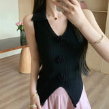 Three - dimensional Flower Women Tank Top Lapel Basic tank Top Knitted Going Out Tops - Zeprah