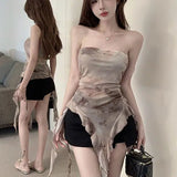 Tie - Dye Mesh Women's Camisole Outfit Summer Sweet Spice Girl's Strapless Irregular Top - Zeprah