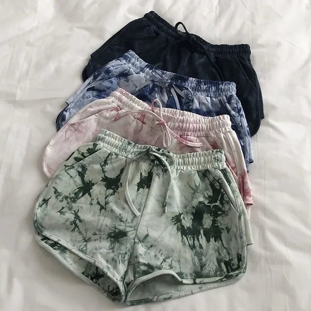 Tie - dyed Cool Women's Casual Sports Short Elastic Waist Sweat Shorts - Zeprah