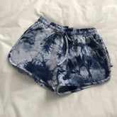 Tie - dyed Cool Women's Casual Sports Short Elastic Waist Sweat Shorts - Zeprah