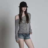 Top with Graphic Print – Off - Shoulder Long Sleeve Style - Zeprah