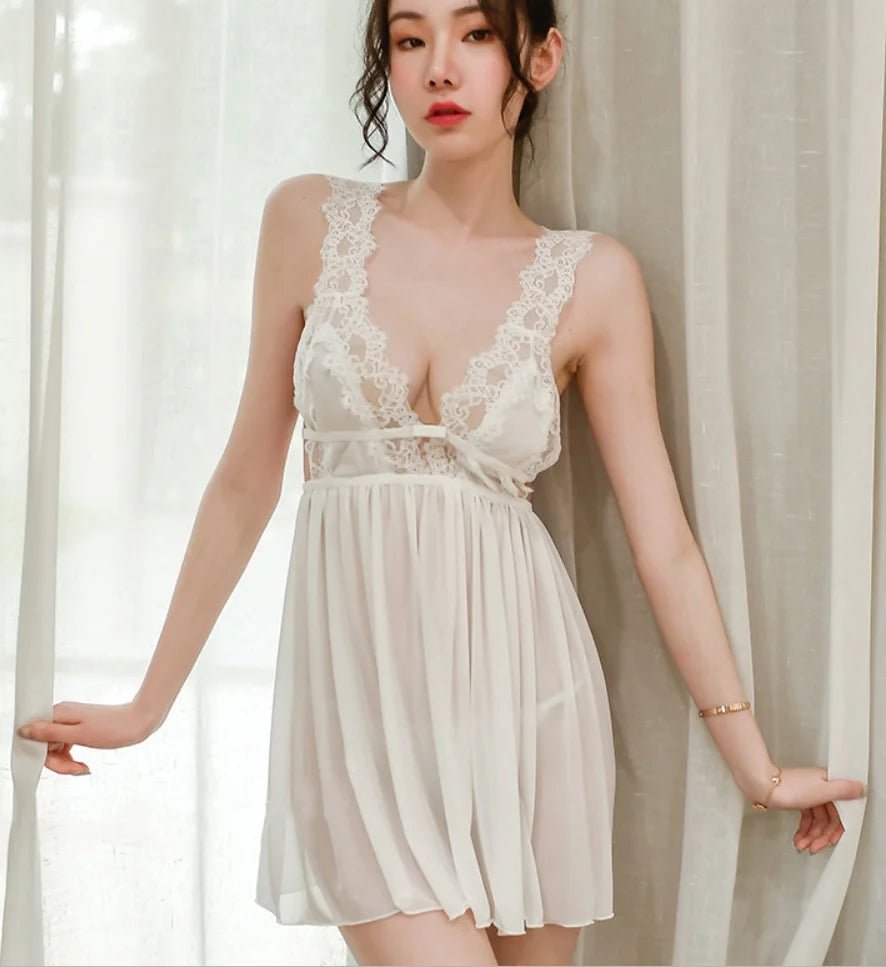 Transparent Hollow Out Japanese Mature Open Crotchless Lingerie Sexy Nightdress - Zeprah