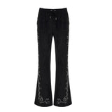 Trending Velvet Rhinestone Pants Flat Low - Rise Flare Joggers for Women | Eco - Friendly Retro Luxe Two - Way Lounge Street - Zeprah