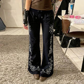 Trending Velvet Rhinestone Pants Flat Low - Rise Flare Joggers for Women | Eco - Friendly Retro Luxe Two - Way Lounge Street - Zeprah