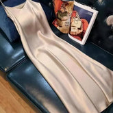 Trending Women's Satin Long Dress Summer Triacetate Slip Dress Satin Vest Style with Design Sense - Zeprah