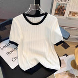 Trendy Tops for Women Comfortable Contrasting Colors Women's T-shirts Simple Short - sleeved T-shirt - Zeprah