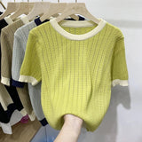 Trendy Tops for Women Comfortable Contrasting Colors Women's T-shirts Simple Short - sleeved T-shirt - Zeprah