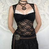 Two Piece Look Breathable Floral Lace Camisole V - neck Sexy Sheer Stretchy Sleeveless Top for Women Summer - Zeprah