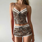 Two Piece Set Y2K Solid Collarless Bow Tie Halter Crop Top with Lace Skinny Knitting Shorts Eco - Friendly - Zeprah