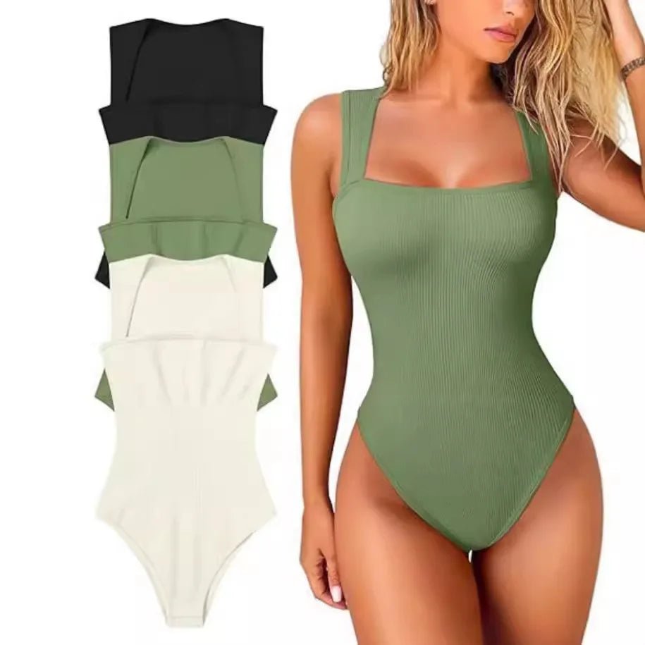 U - collar Tight Bodysuit Slim - fit One - piece Vest Solid Crotch Top - Zeprah
