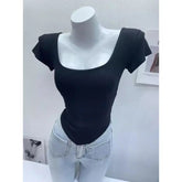 U Neck T-shirt Plain New Design Short Sleeve T-shirt Slimming Women's Clothing - Zeprah