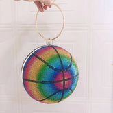 Unique Gradient Color Basketball Purses Girls Handbags for Women Luxury Ladies Glitter Rhinestone Crystal Evening Bags - Zeprah