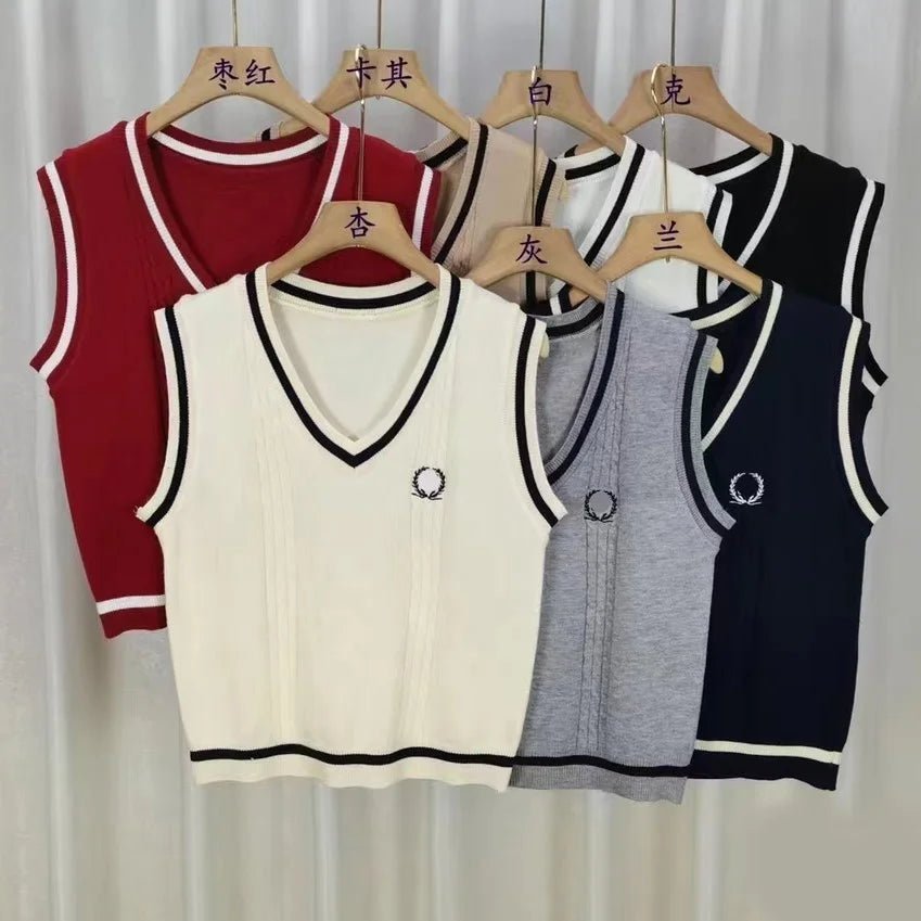 V - neck Classic Tank Top Knitted Vest Retro Sweater - Zeprah
