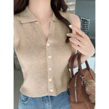 V - neck Elegant Women Tank Top Vintage Premium Quality Knitted Tank Top Hot - selling Sleeveless Tops - Zeprah