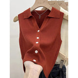 V - neck Elegant Women Tank Top Vintage Premium Quality Knitted Tank Top Hot - selling Sleeveless Tops - Zeprah