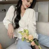 V - neck Henley shirt French - style best - selling lady's shirt New design leisure shirt - Zeprah
