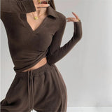 V - neck Long - sleeved Top Classic Long Sleeve Base Shirt Slim - fit Long - sleeved T-shirts - Zeprah