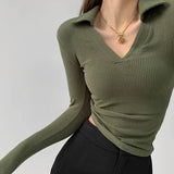 V - neck Long - sleeved Top Classic Long Sleeve Base Shirt Slim - fit Long - sleeved T-shirts - Zeprah