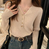 V - neck Sweater Base Classic Solid Crop Top Slim - fit Long Sleeve T-shirt - Zeprah