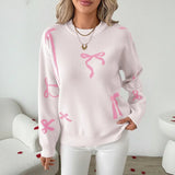 Valentine's Day Date Sweet Style Bow Jacquard Knitted Acrylic Autumn and Winter Sweater - Zeprah