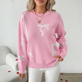 Valentine's Day Date Sweet Style Bow Jacquard Knitted Acrylic Autumn and Winter Sweater - Zeprah