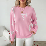Valentine's Day Date Sweet Style Bow Jacquard Knitted Acrylic Autumn and Winter Sweater - Zeprah