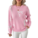 Valentine's Day Date Sweet Style Bow Jacquard Knitted Acrylic Autumn and Winter Sweater - Zeprah