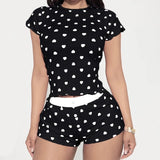 Valentine's Day Women's Pajama Set - 2 - Piece Knitting Sleepwear Short Sleeve Crop Top Comfort Shorts Breathable Skinny Fit - Zeprah