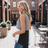 Modern Color-Block Sleeveless Top - Women’s Color-Block Round Neck Summer Knit Top