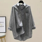 Vertical Striped Mid - length Women's Shirt 2025 Summer New Loose Casual Shirt - Zeprah
