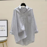Vertical Striped Mid - length Women's Shirt 2025 Summer New Loose Casual Shirt - Zeprah