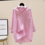 Vertical Striped Mid - length Women's Shirt 2025 Summer New Loose Casual Shirt - Zeprah