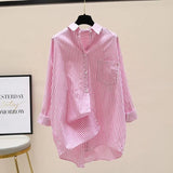 Vertical Striped Mid - length Women's Shirt 2025 Summer New Loose Casual Shirt - Zeprah
