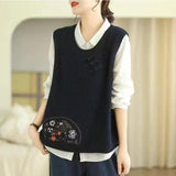 Vintage Artistic Women's Tank Tops Spring Autumn Casual Anti - Pilling Sweater Coat O - Neck - Zeprah