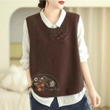 Vintage Artistic Women's Tank Tops Spring Autumn Casual Anti - Pilling Sweater Coat O - Neck - Zeprah