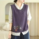 Vintage Artistic Women's Tank Tops Spring Autumn Casual Anti - Pilling Sweater Coat O - Neck - Zeprah