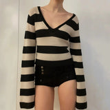 Vintage Preppy Style Women's Sweater Autumn V - Neck Plaid Print Knitwear Loose Fit Top - Zeprah