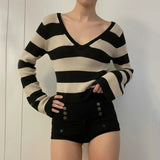 Vintage Preppy Style Women's Sweater Autumn V - Neck Plaid Print Knitwear Loose Fit Top - Zeprah