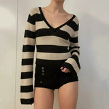 Vintage Preppy Style Women's Sweater Autumn V - Neck Plaid Print Knitwear Loose Fit Top - Zeprah