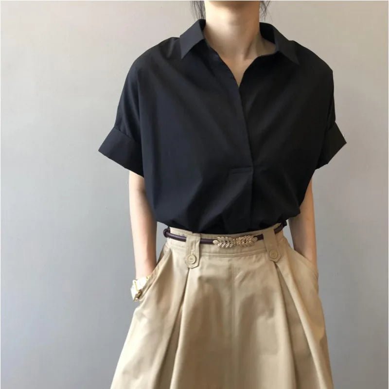 Vintage Shirt Versatile Blouse Batwing Sleeve Short - Sleeve Blouse - Zeprah