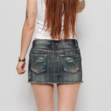 Vintage Trendy Denim Mini Skirt for Women Patchwork Cargo Design Sexy Raw Hem Hot Clubwear & Daily Casual - Zeprah