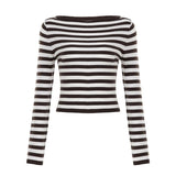 Vintage Y2K Striped Long Sleeve Slim Fit Women's T-Shirt Eco - Friendly Anti - Wrinkle Autumn Digital Printing Hot Selling - Zeprah