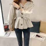 Waist - Cinching Shirt Plain Hot - selling Blouse Gentle Long - Sleeved Shirt - Zeprah
