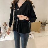 Waist - Cinching Shirt Plain Hot - selling Blouse Gentle Long - Sleeved Shirt - Zeprah