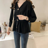 Waist - Cinching Shirt Plain Hot - selling Blouse Gentle Long - Sleeved Shirt - Zeprah